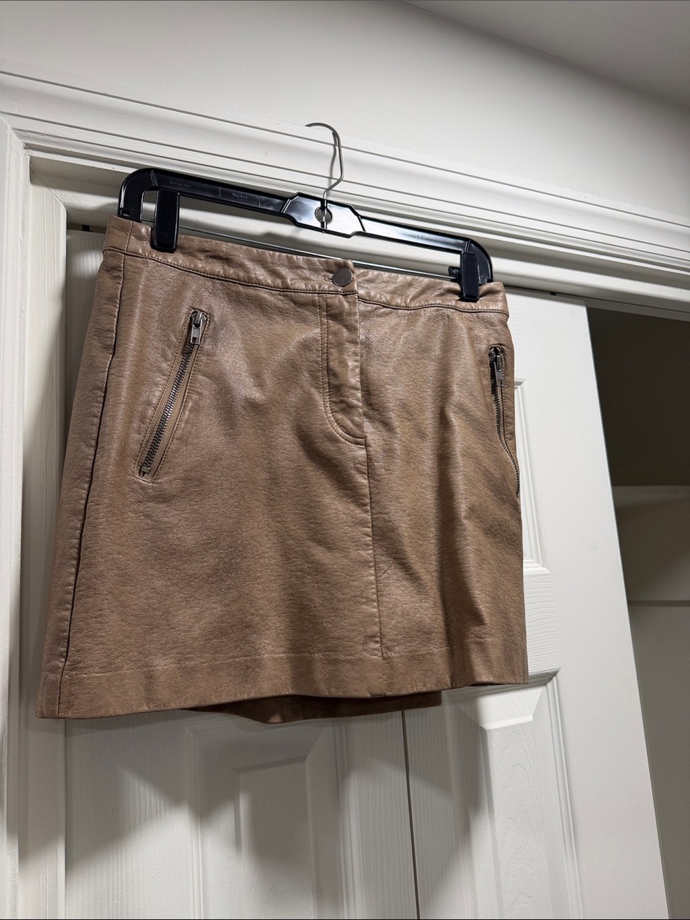J.O.A. LA - Taupe Faux Leather Mini Skirt with Zipper Pockets